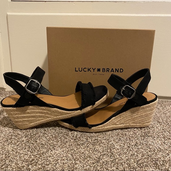 Lucky Brand | Marceline Espadrille Wedge Sandals | Size 8.5 | Black Low Wedge - Picture 1 of 4